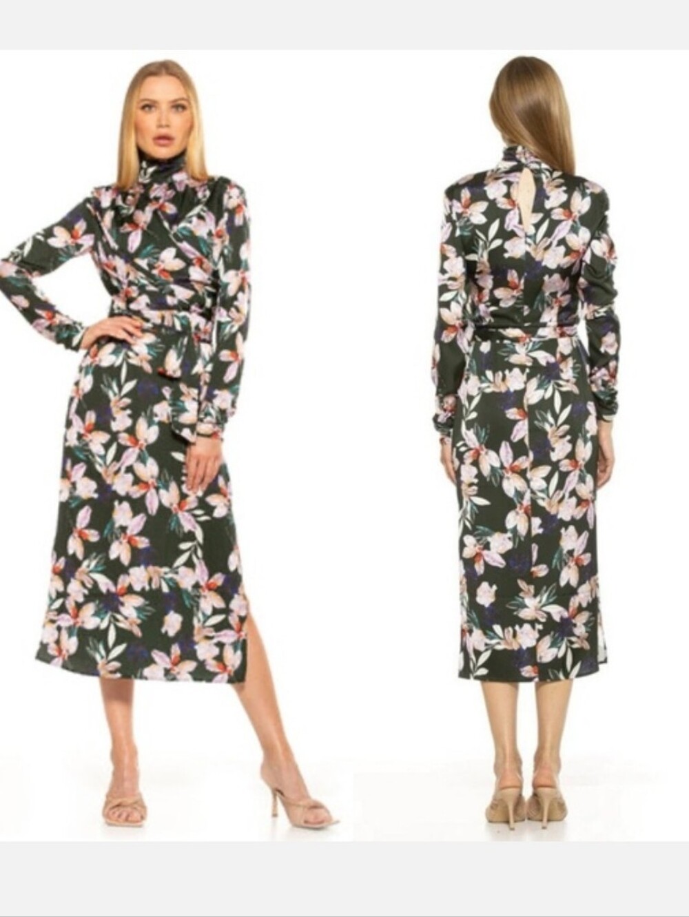 Alexia Admor Black Floral Long Sleeve Wrap Maxi Dress